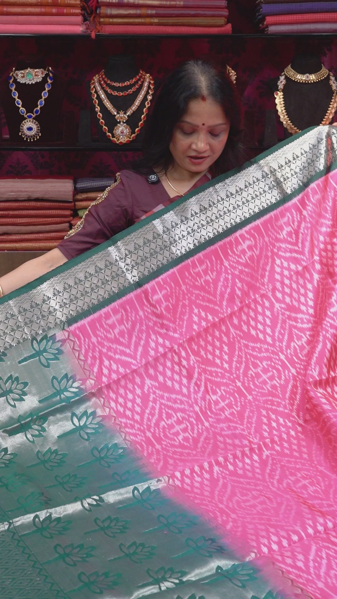 Pink With Dark Green Pure Soft Silk Saree
