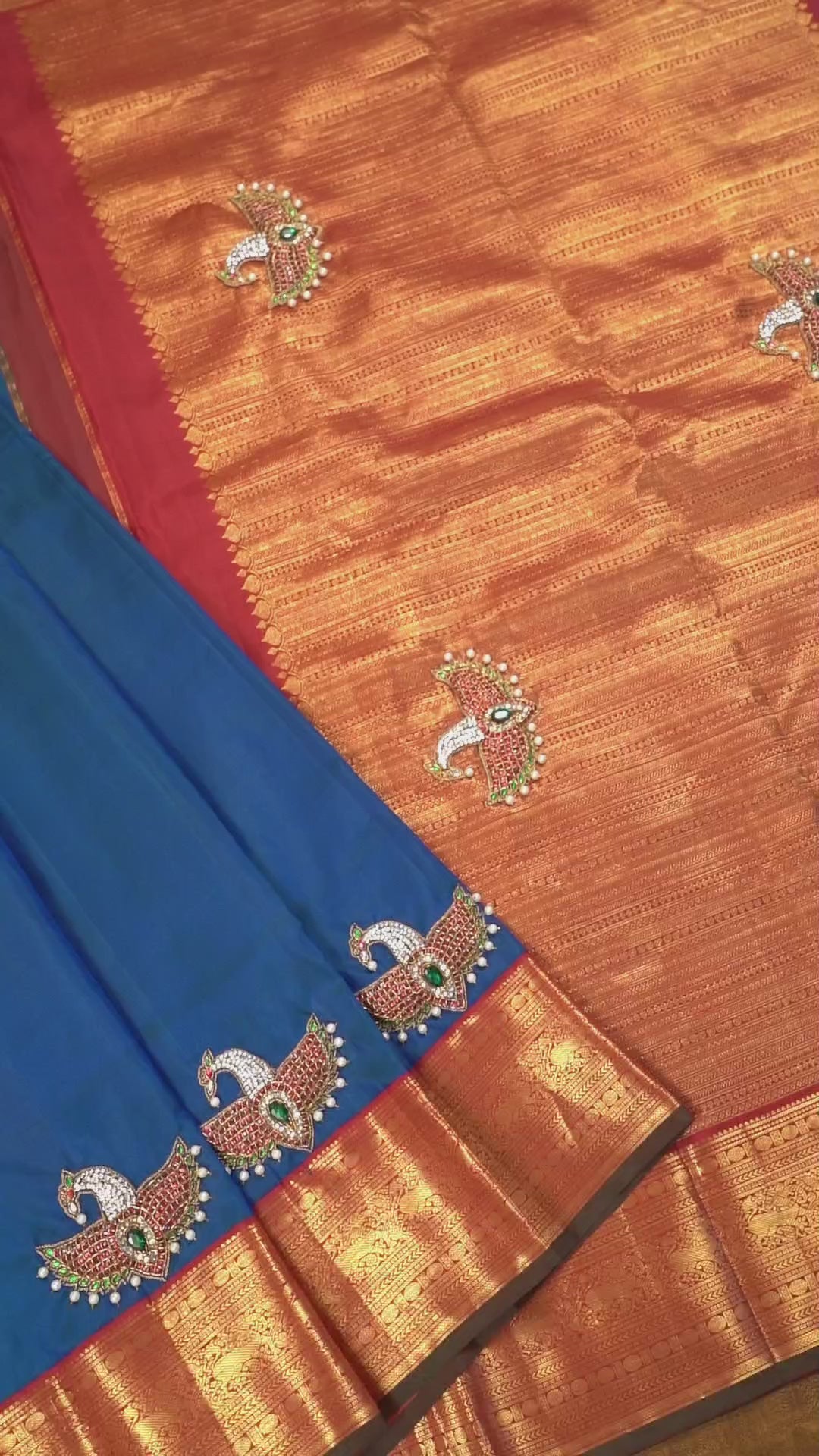 Peacock Blue Mayapakshi Designer Pure Kanchivaram Silk Saree