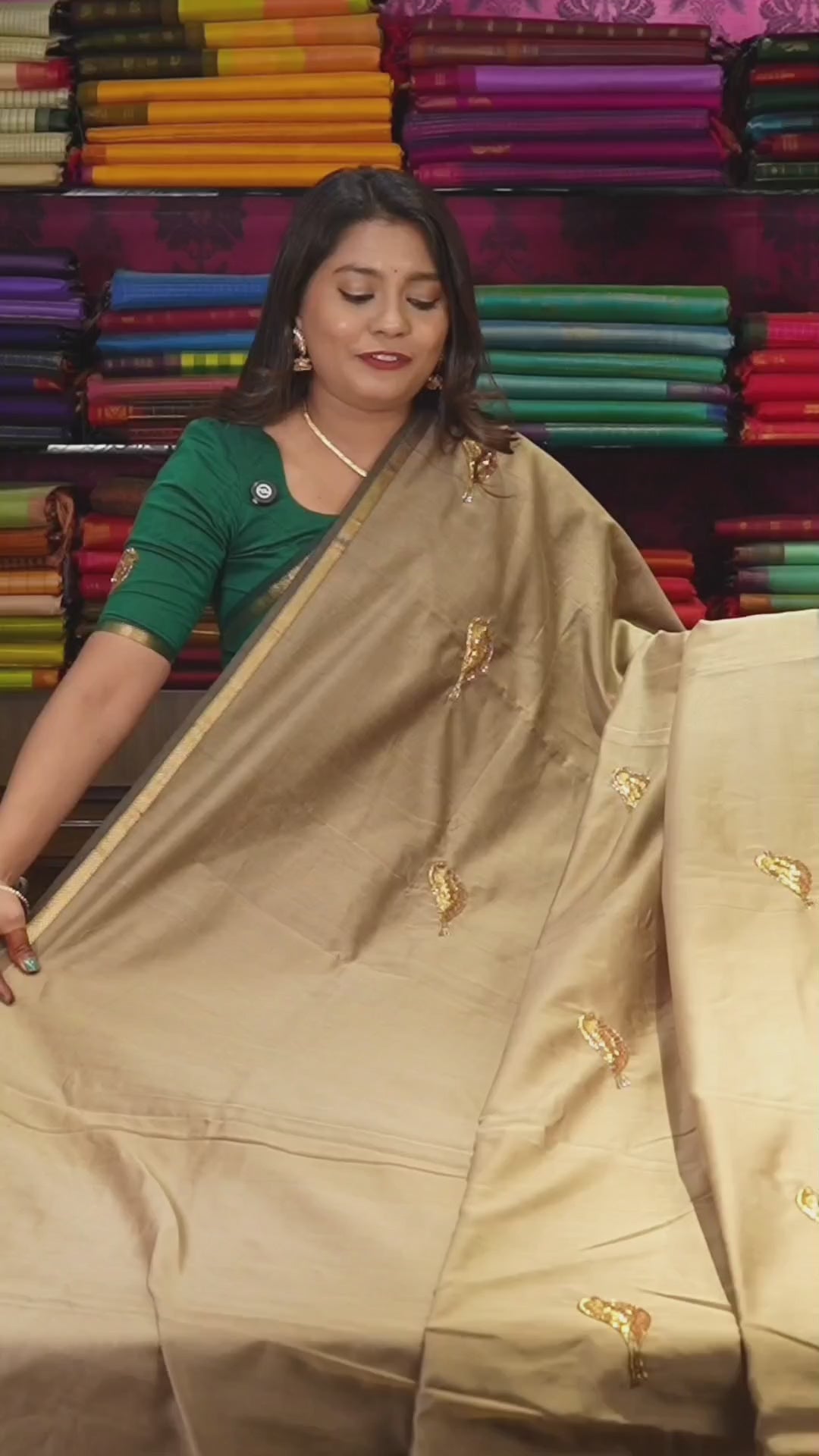 Golden Sand Singara Chittu Handloom Maheshwari Silk Cotton Saree