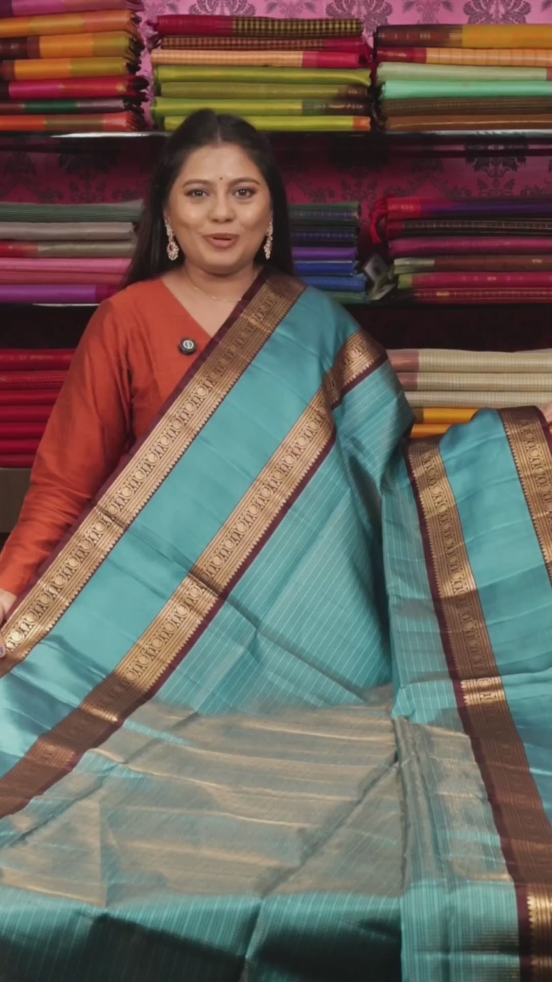 Turquoise Blue With Dark Brown Payadi Pure Soft Silk Saree