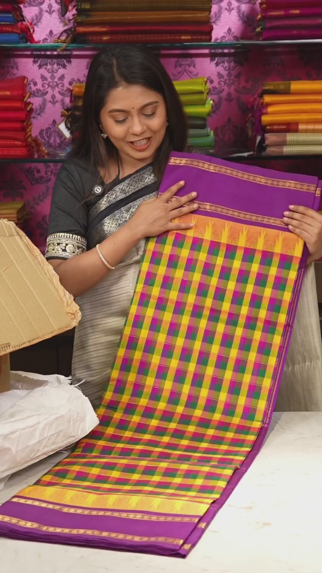 Multi Color Pazhum Pazhamum With Purple Pure Silk Cotton Saree