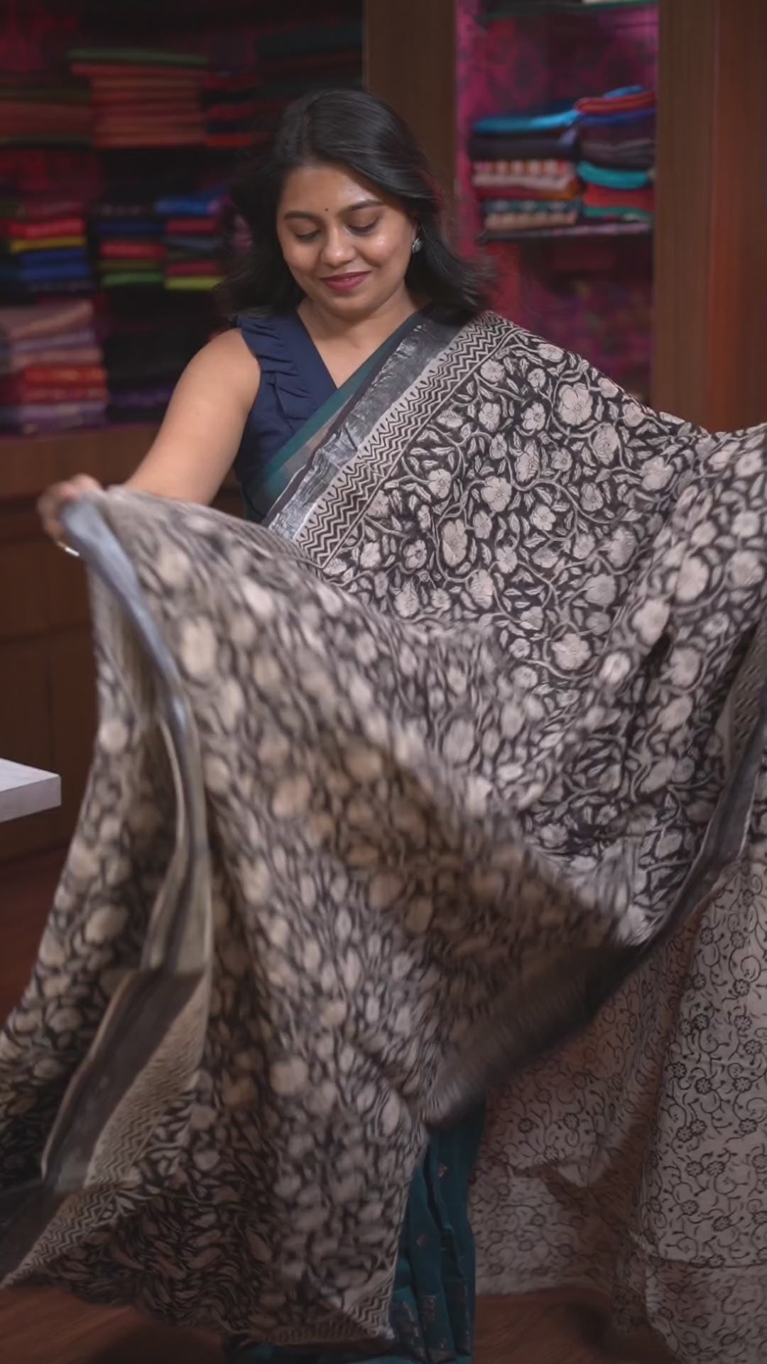 Off White With Black Linen Cotton Saree