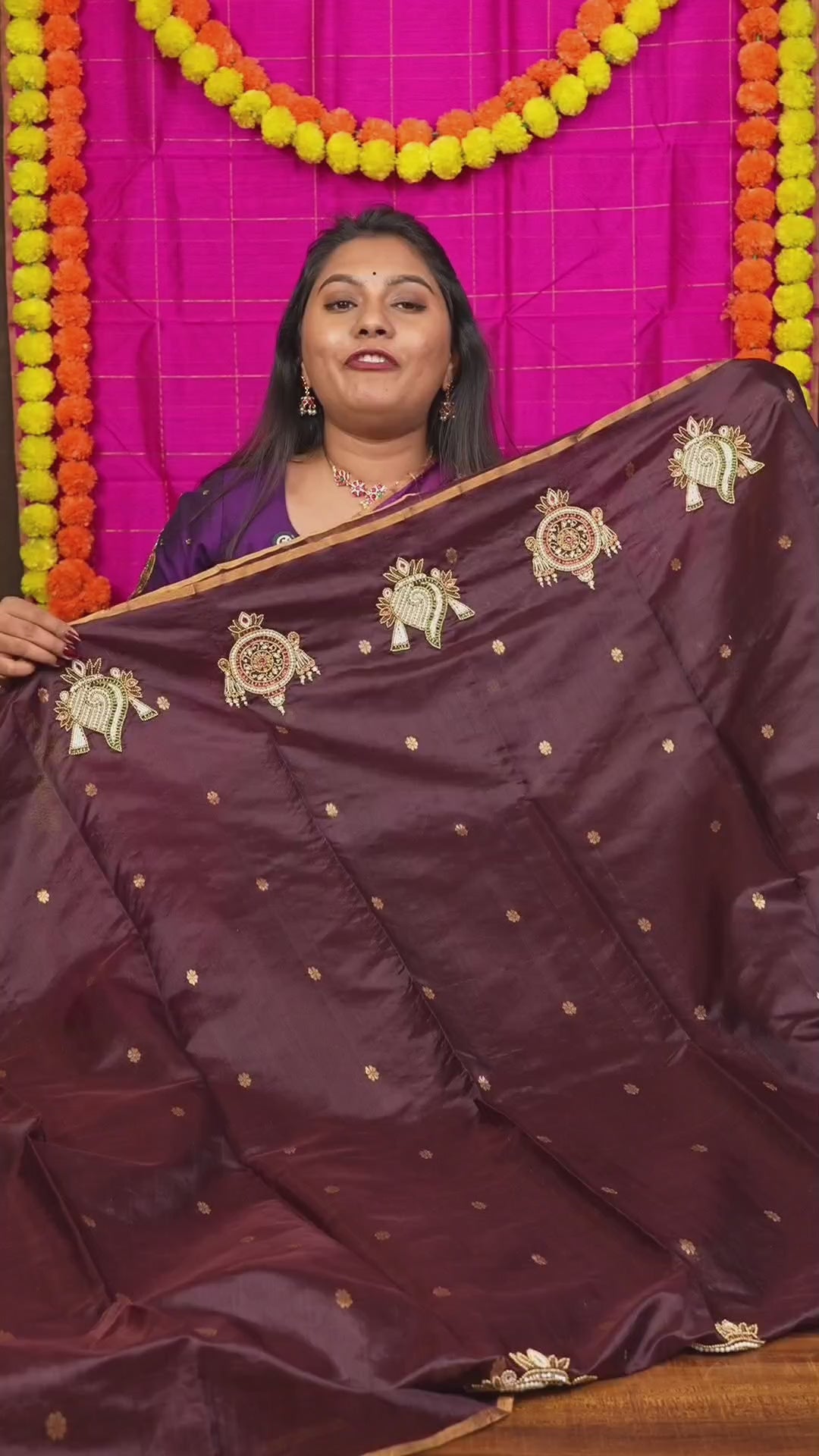 Brown Venkatathiri Katan Chanderi Silk Saree