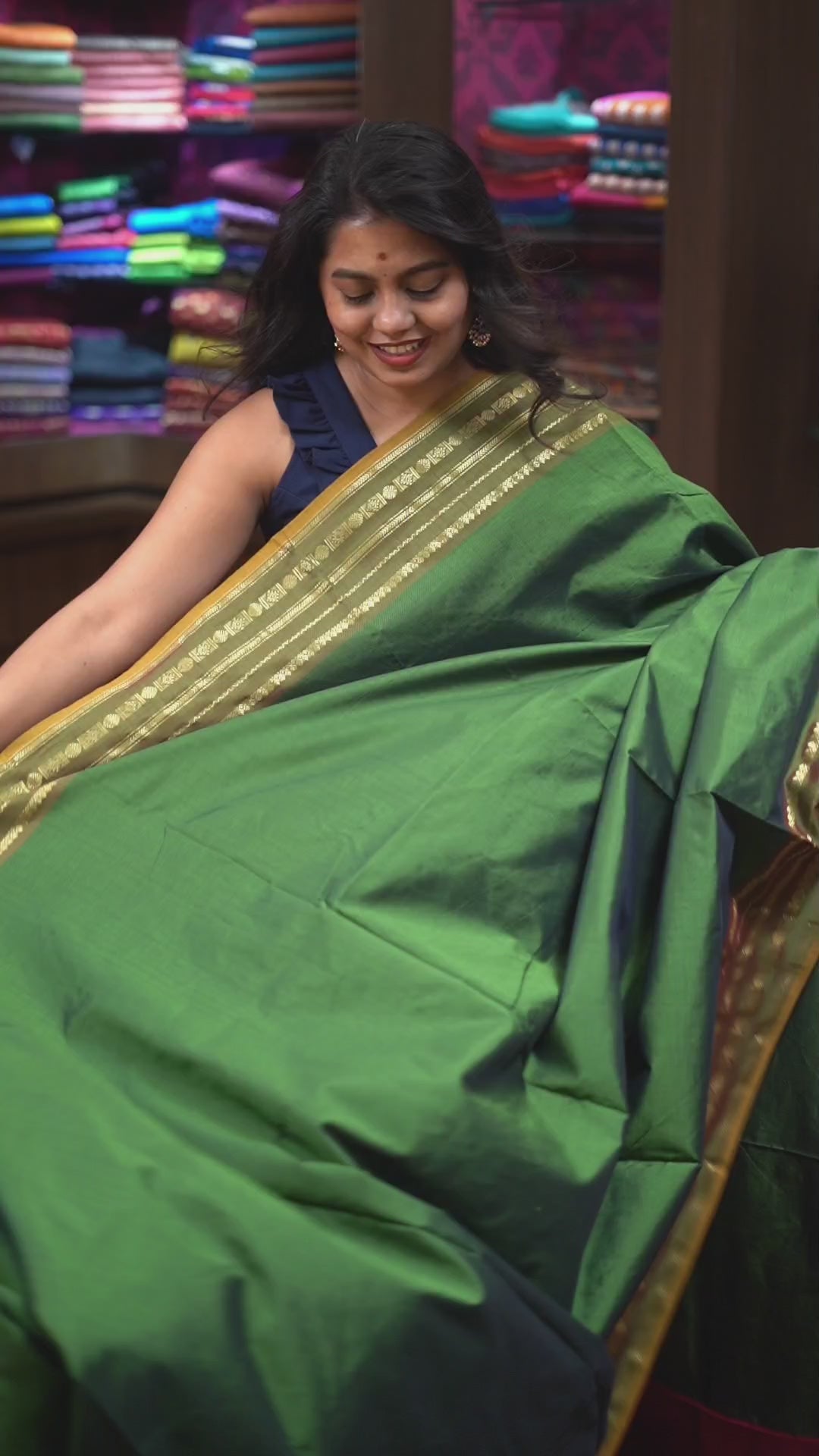 Dark Green Semi Silk Cotton Saree