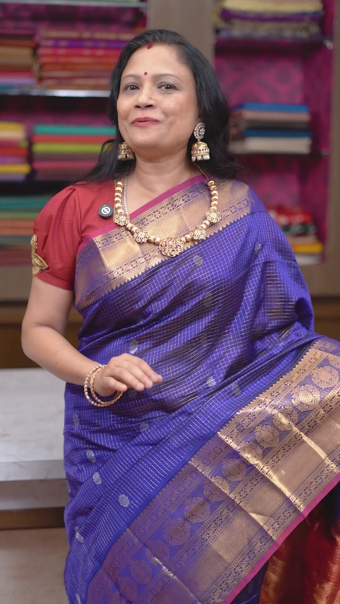 Dark Navy With Red Pure Kanchi Silk Cotton Saree