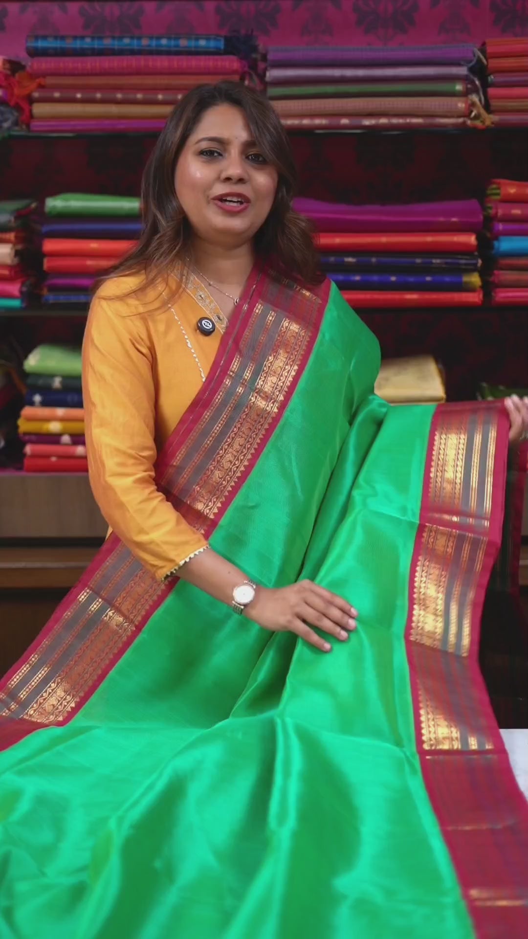 Sea Green With Rani Pink Pure Kanchi Silk Cotton Saree