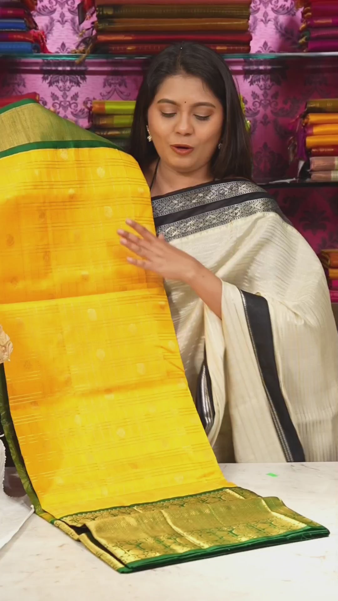 Yellow With Green Pure Silk Cotton Saree