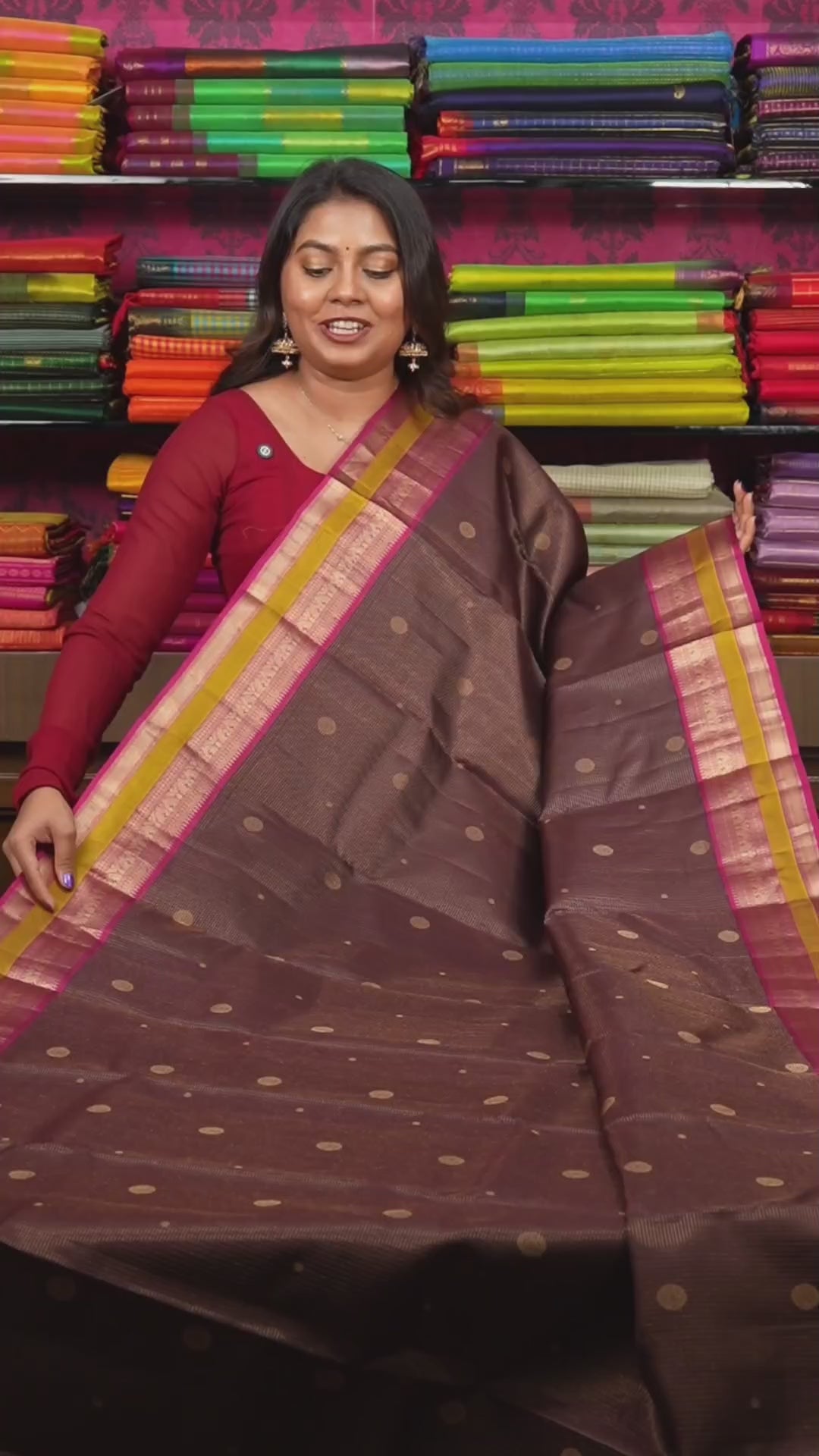 Brown With Pink Pure Kanchivaram Silk Saree