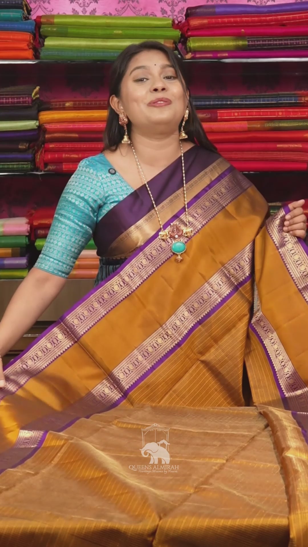Mustard Brown With Purple Pure Soft Silk Saree