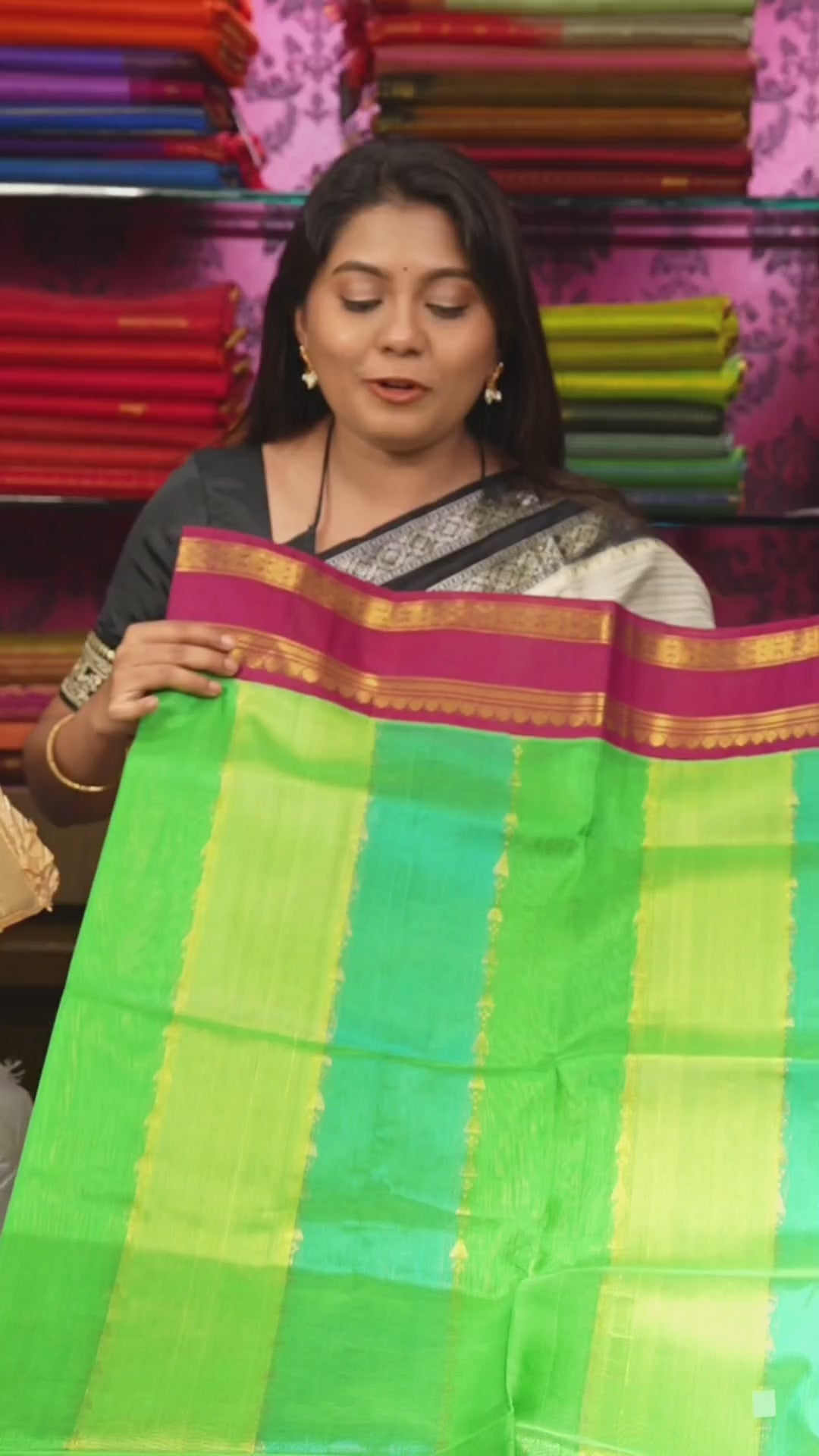 Multicolor With Purple Gap Border Pure Silk Cotton Saree