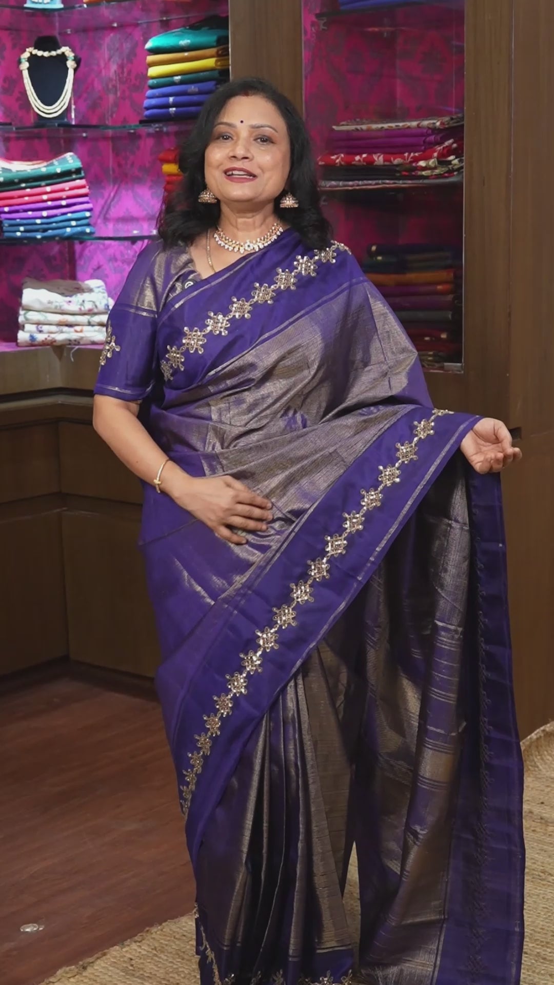 Navy Blue Kolam Pure Kanchivaram Designer Silk Saree