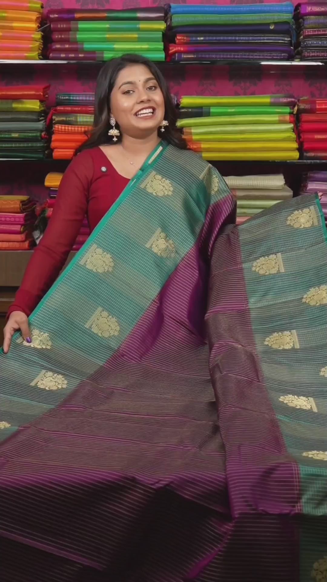 Vadamalli Purple With Green Pure Kanchivaram Silk Saree