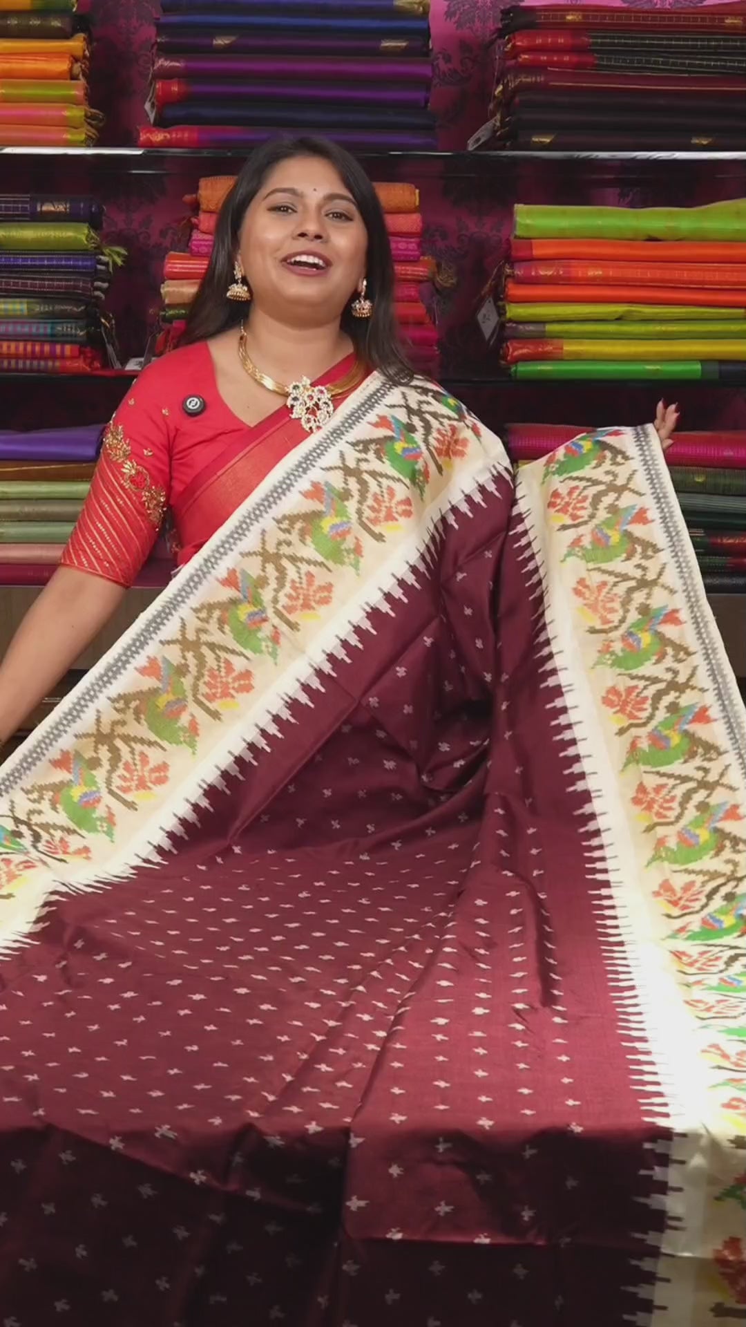 Cocoa Bean Brown With Off White Pochampally Silk Saree