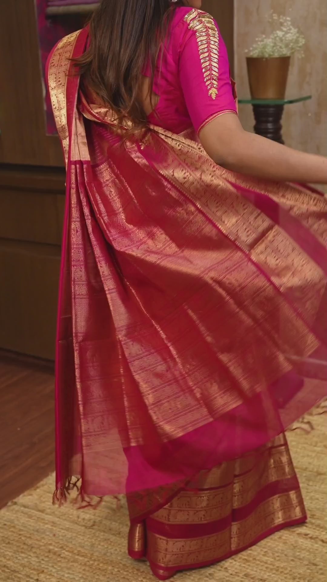 Pink With Golden Chettinad Silk Cotton Saree