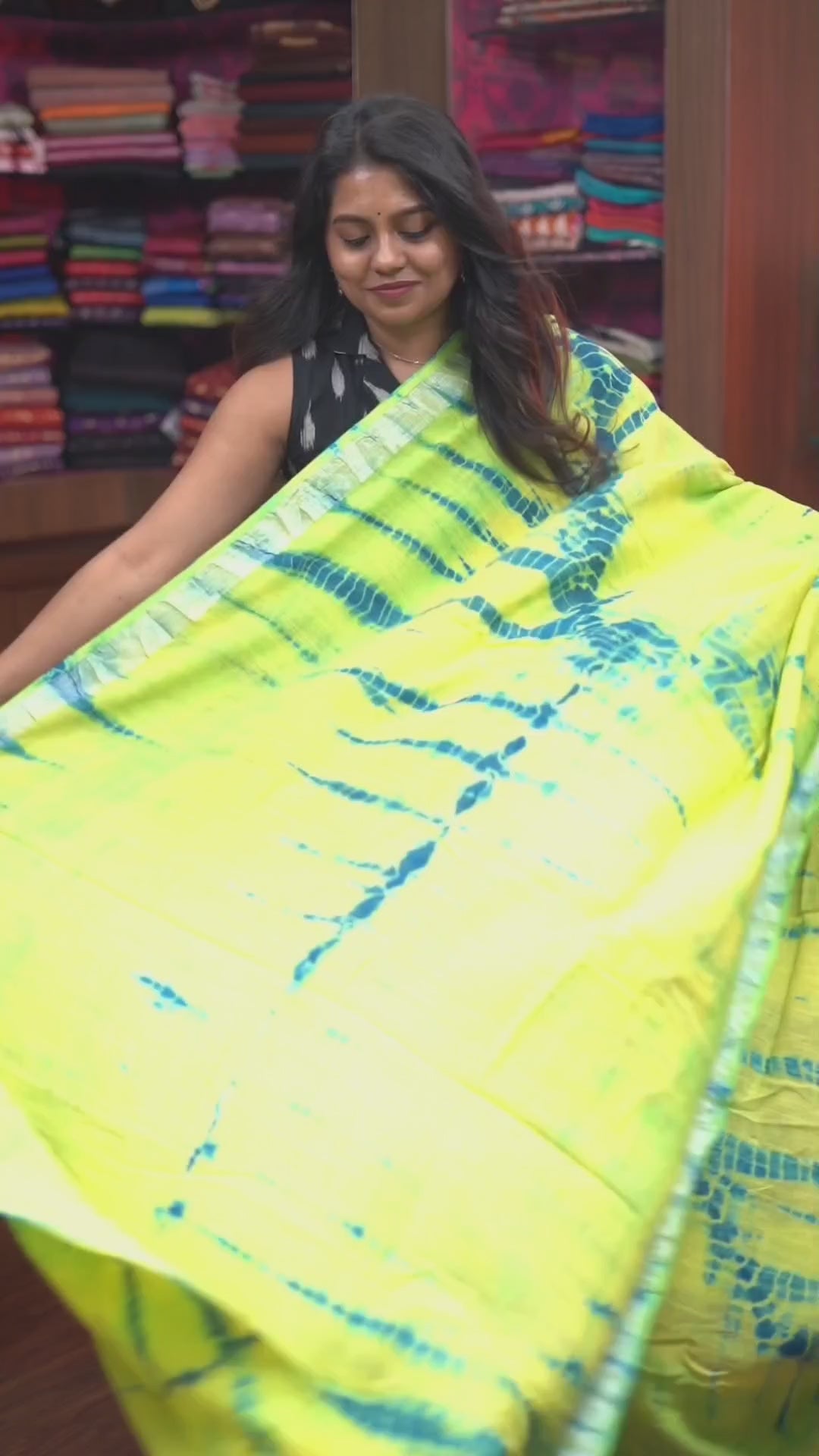 Lime Yellow With Green Linen Cotton Saree