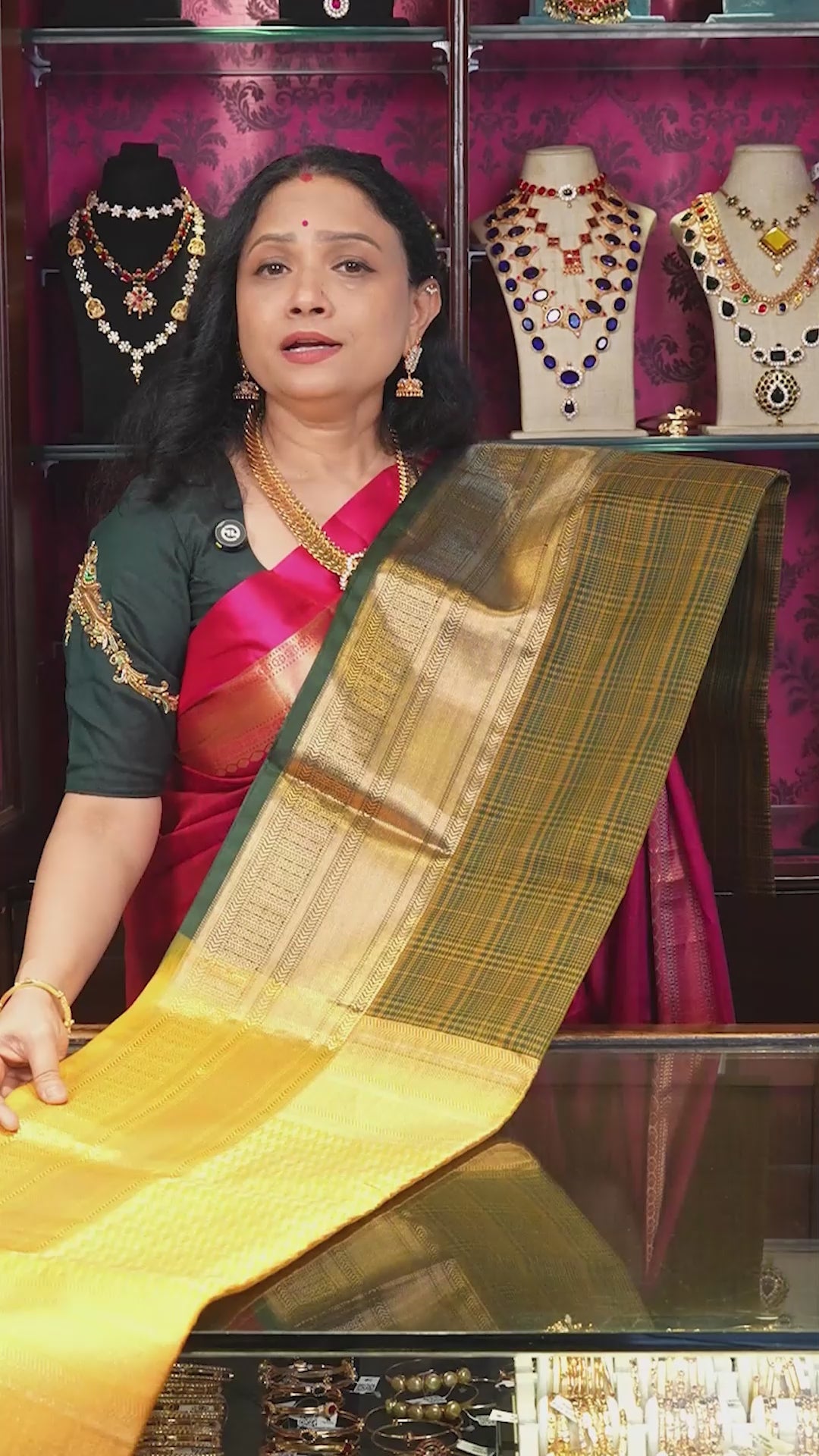 Dark Green With Yellow Pure Soft Silk Saree