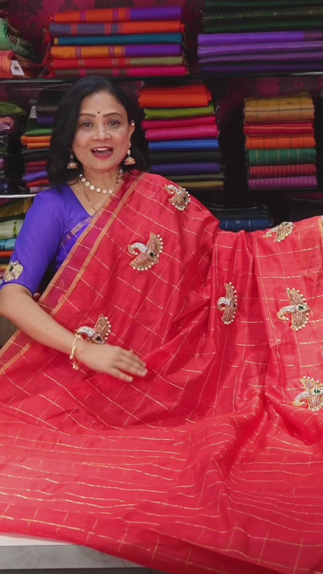 Red Maya Pakshi Designer Pure Chanderi Silk Saree