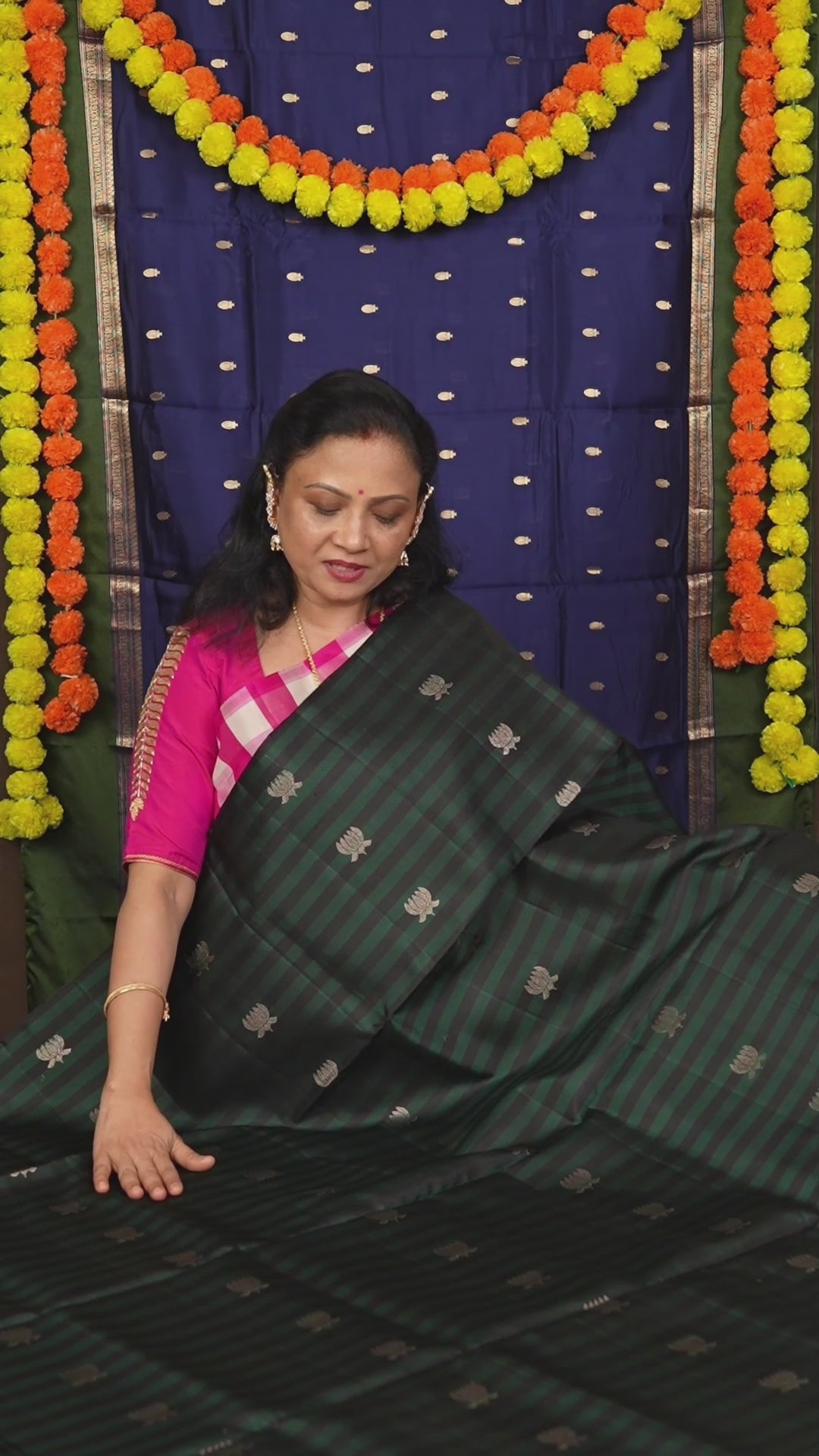 Green With Black Pure Soft Silk Saree