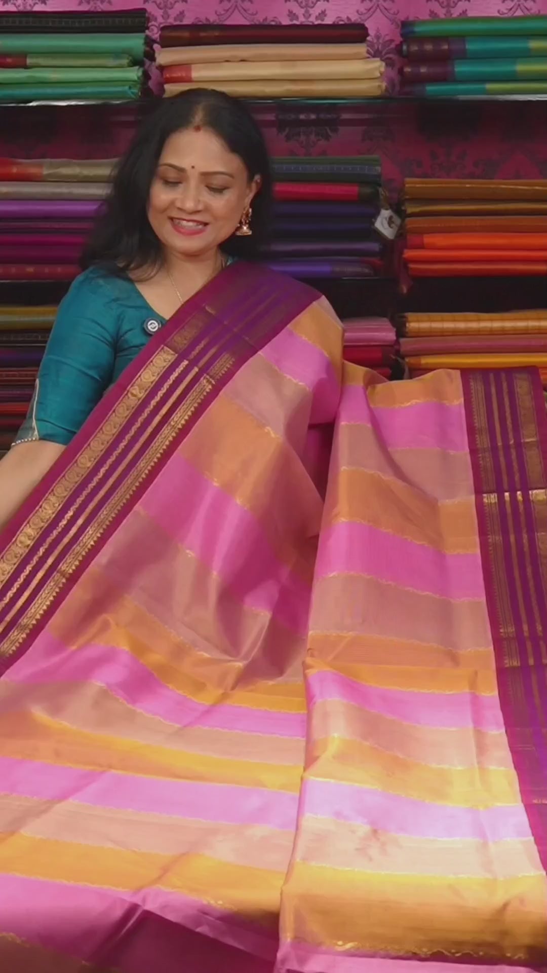 Multi Color With Purple Varisapet Border Pure Silk Cotton Saree