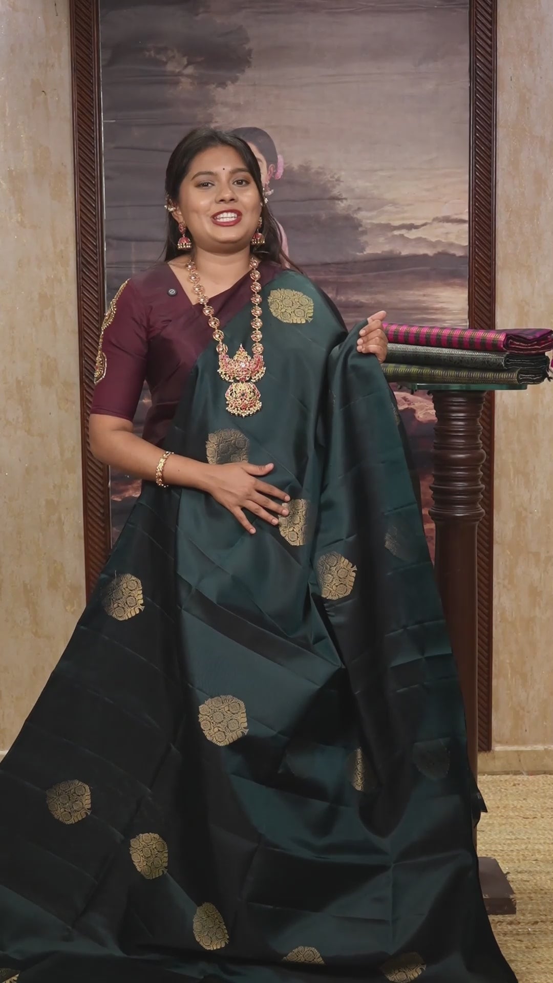 Dark Bottle Green Pure Soft Silk Saree