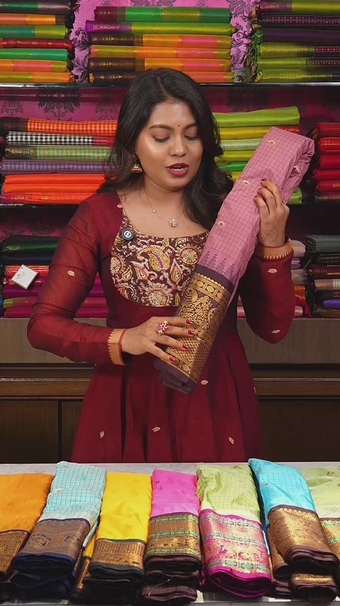 Pink With Brown Semi Gadwal Silk Saree