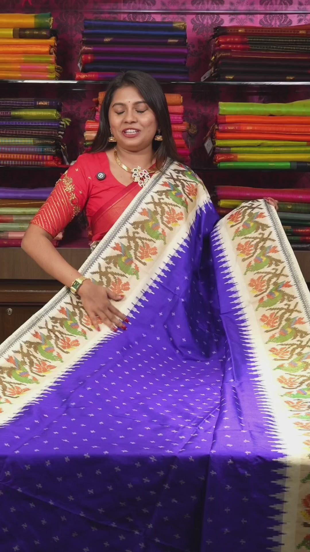 Ms Blue With Off White Pochampally Silk Saree