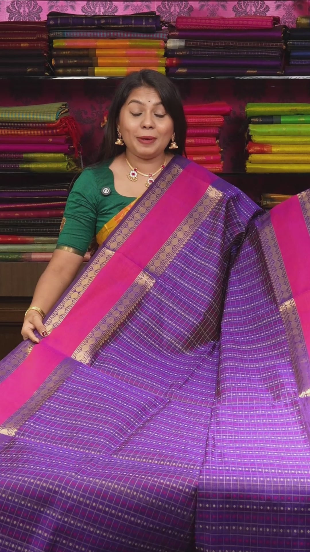 Purple With Rani Pink Chettinad Silk Cotton Saree