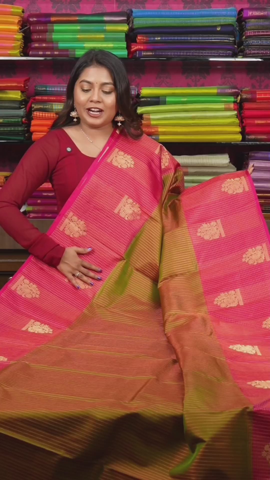 Mehandi Green With Rani Pink Pure Kanchivaram Silk Saree