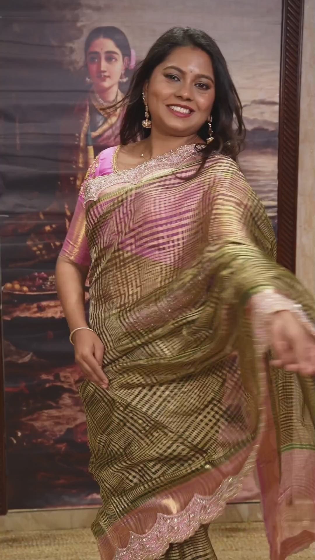 Bottle Green With Baby Pink Radhe Leela Pure Chanderi Designer Silk Saree