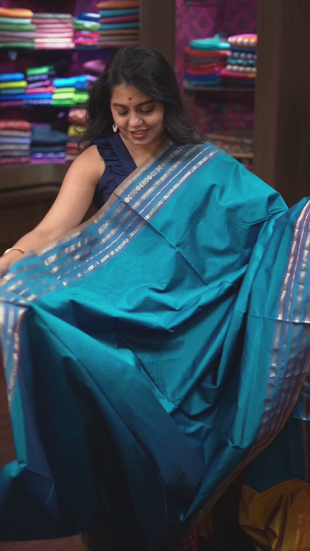 Peacock Blue and Mustard Yellow Semi Silk Cotton Saree