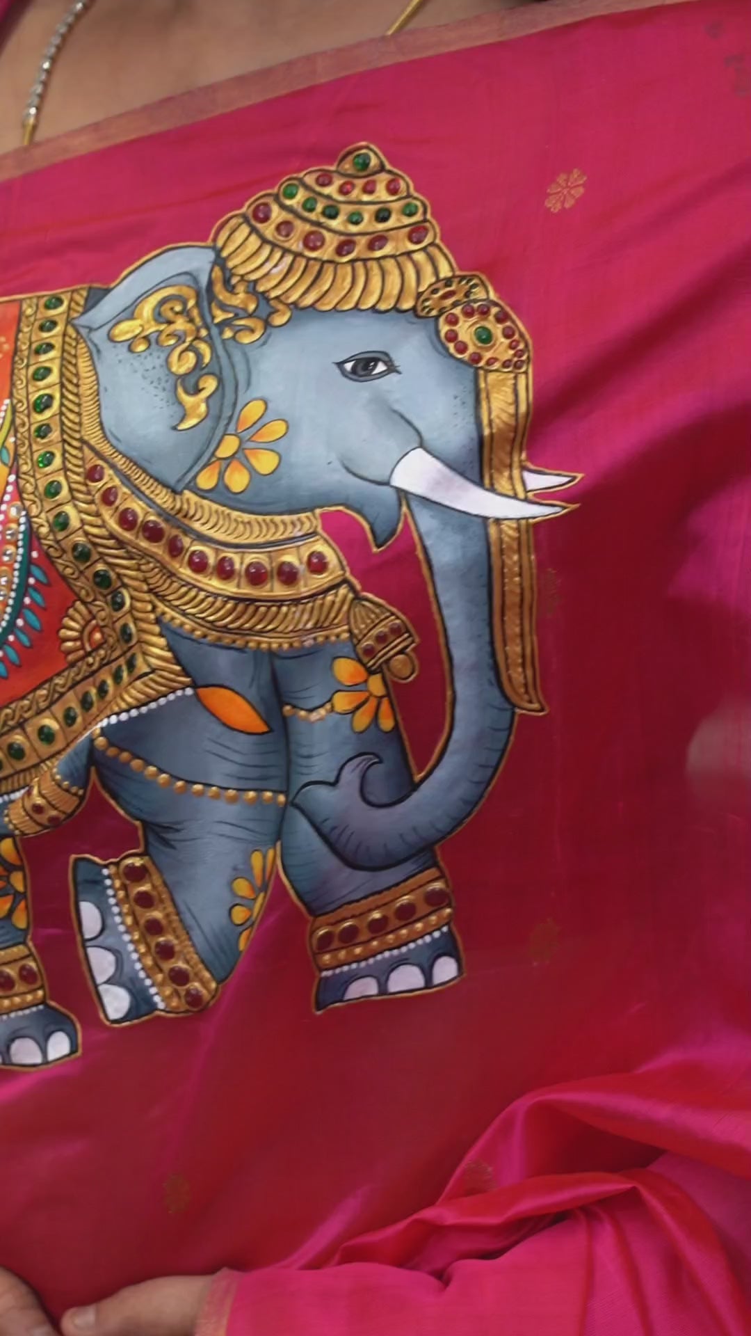 Magenta Pink Gajamukhi  Katan Chanderi Silk Saree