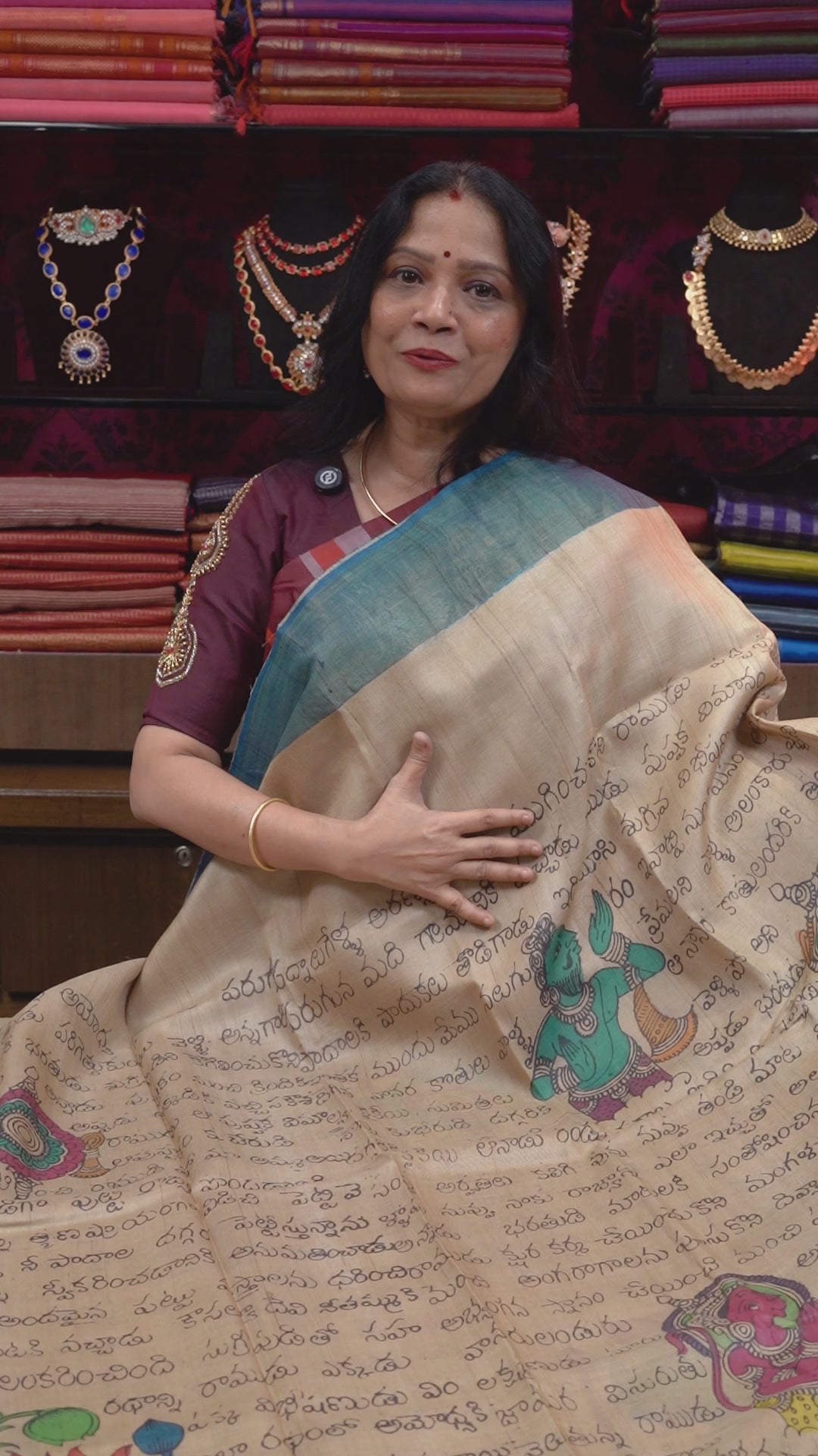Pen Kalamkari Pure Tussar Silk Saree