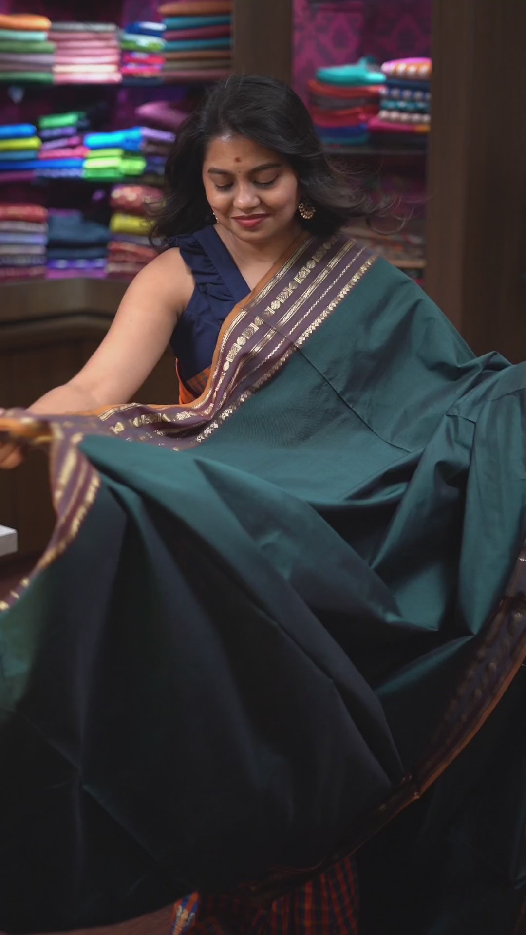 Dark Blue With Red Semi Silk Cotton Saree
