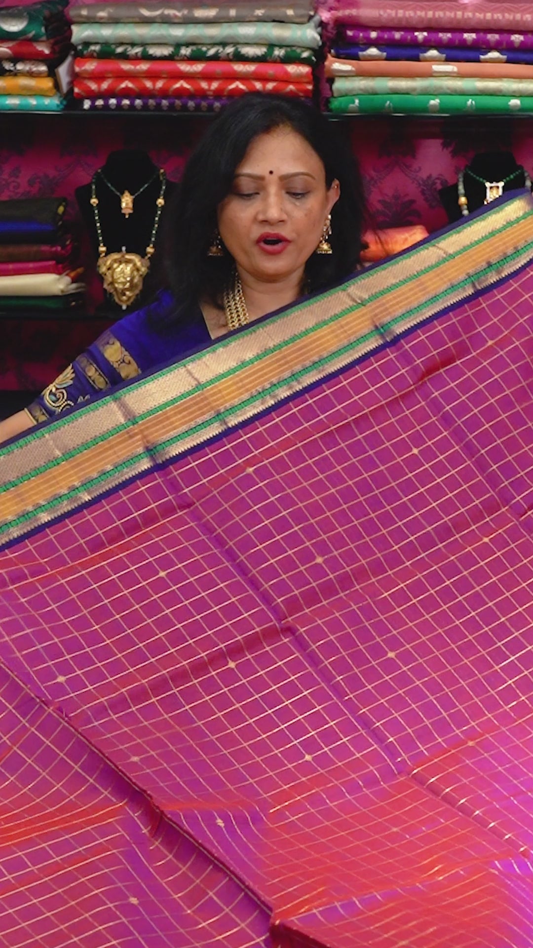 Dark Pink-Karaikudi Chettinad Silk Cotton Saree