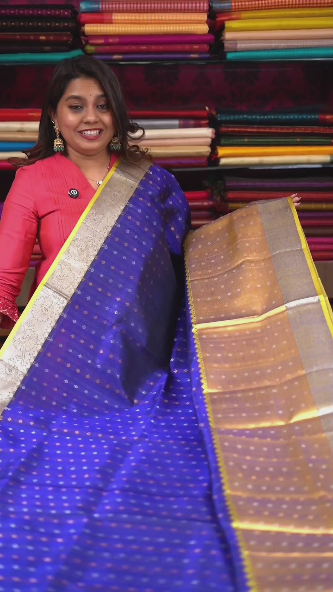 Navy Blue With Yellow Pure Silk Cotton Saree