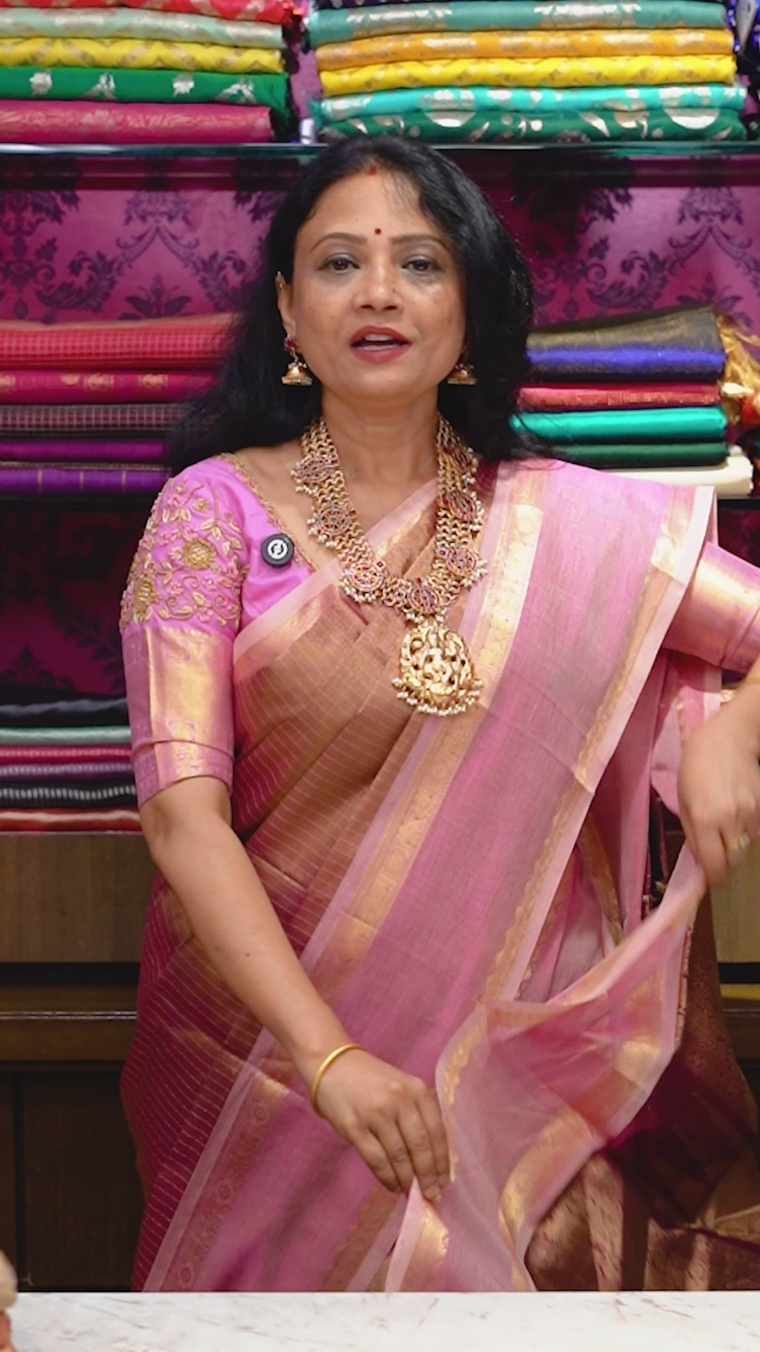 Dual Shade Of Coral Pink-Karaikudi Chettinad Tissue Silk Cotton Saree