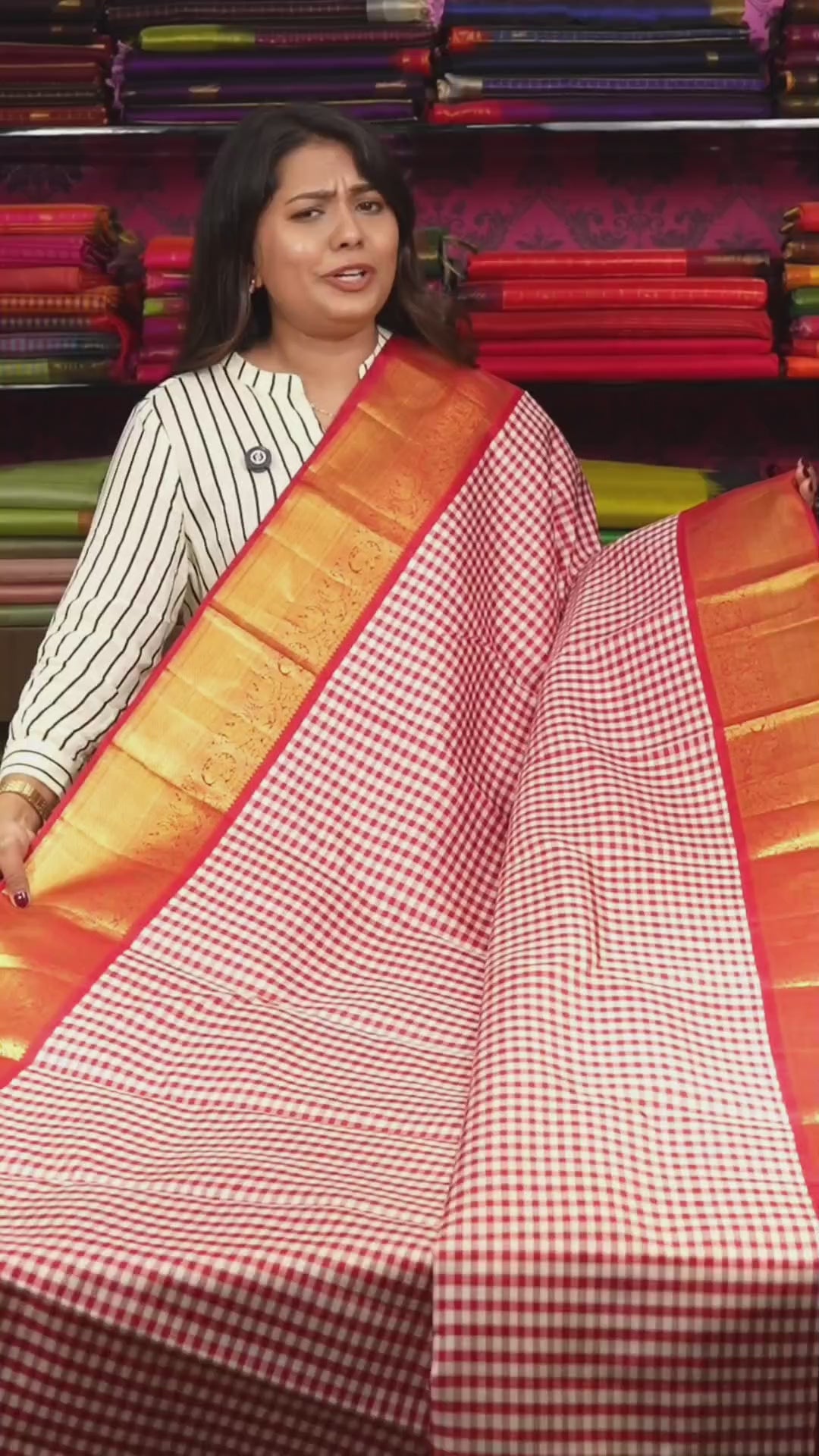 White With Red Kattam Pure Kanchivaram Silk Saree