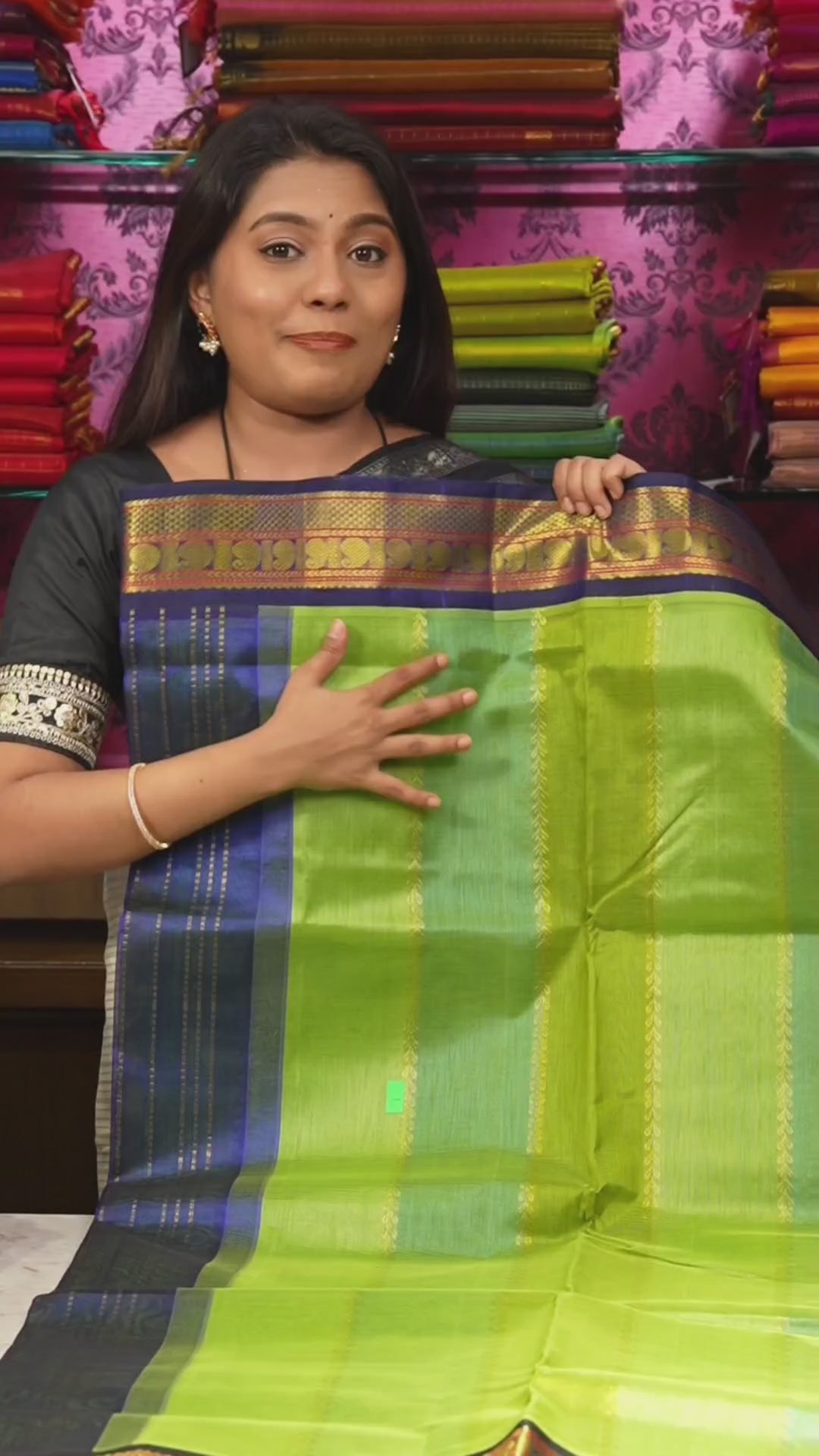 Green And Blue With Navy Blue Border Pure Silk Cotton Saree