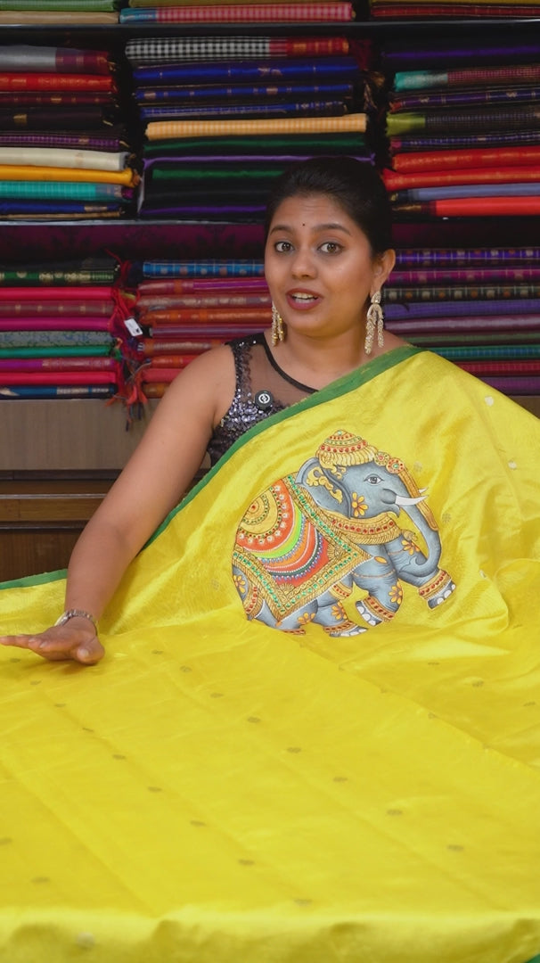 Yellow Gajamukhi Katan Chanderi Silk Saree