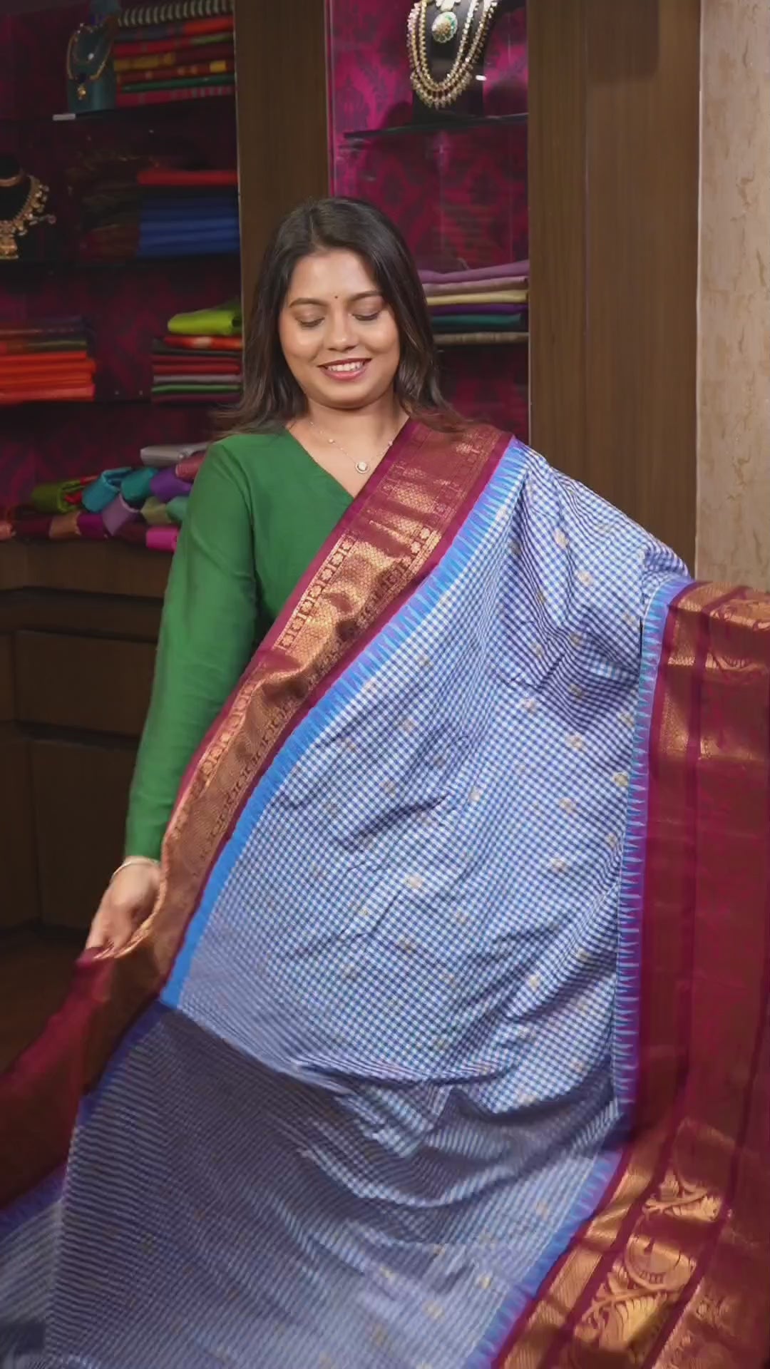 Blue Kattam With Maroon Semi Gadwal Silk Saree