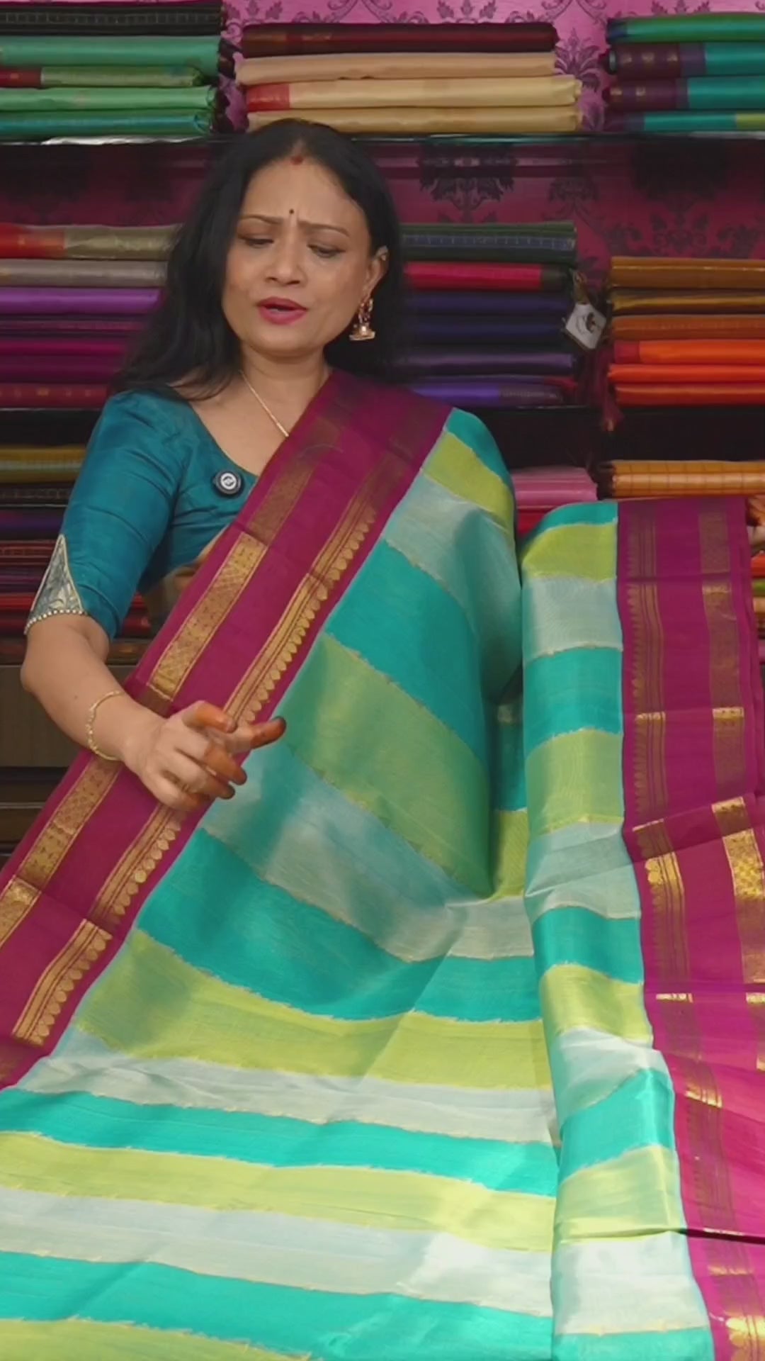 Multi Color With Purple Gap Border Pure Silk Cotton Saree