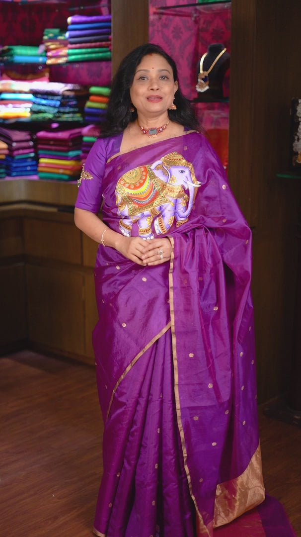Purple Gajamukhi Katan Chanderi Silk Saree