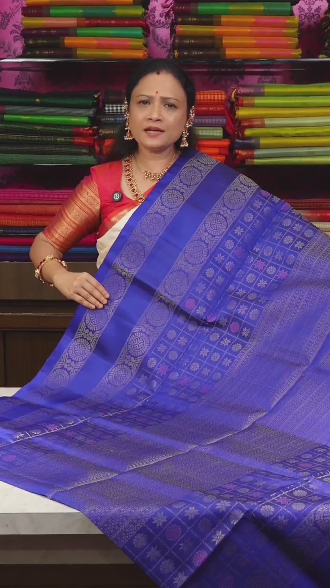 Ms Blue Athangudi Inspired Pure Soft Silk Saree