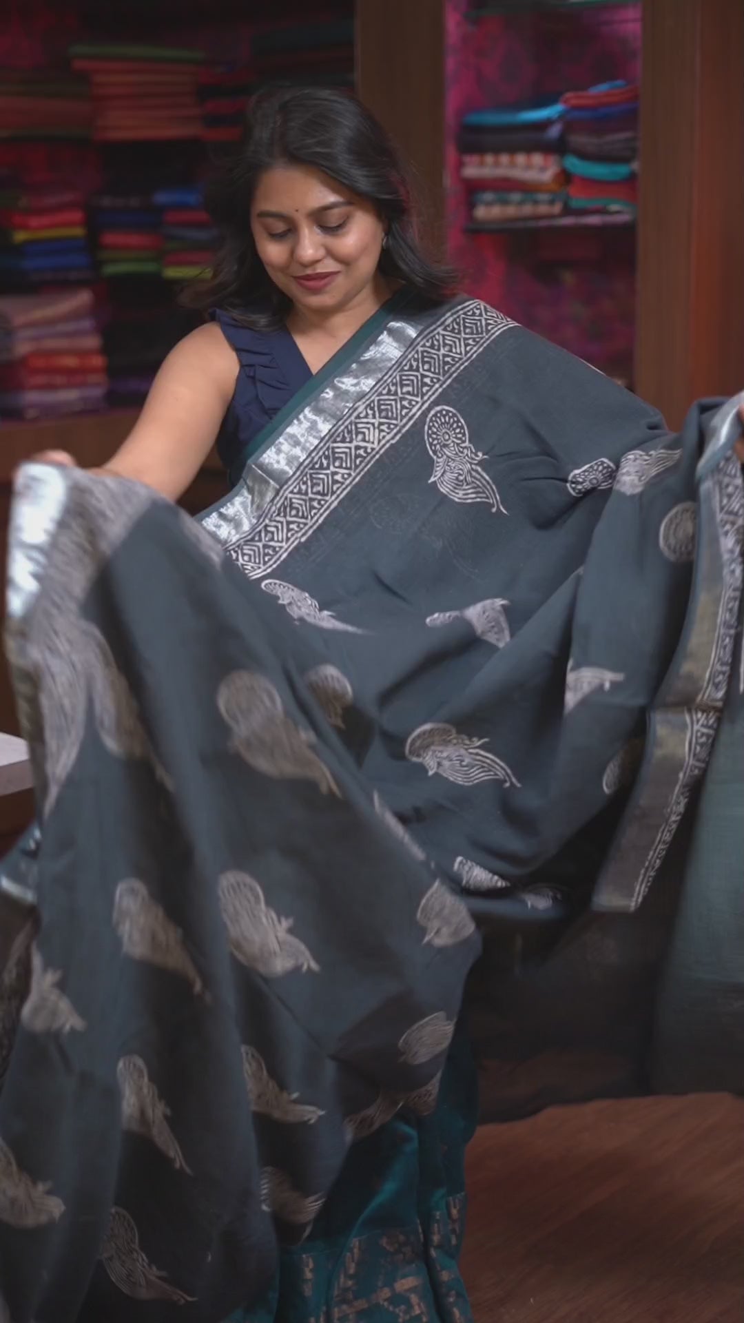 Charcoal Grey Linen Cotton Saree