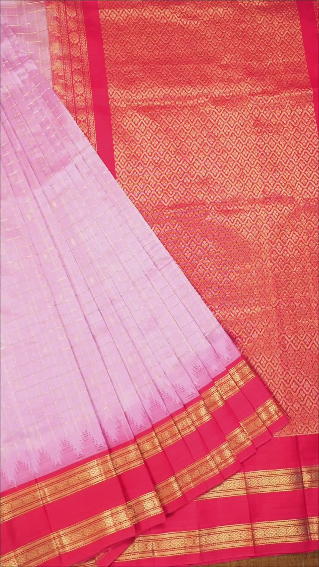 Pink Kattam With Red Rettapet Border Pure Silk Cotton Saree