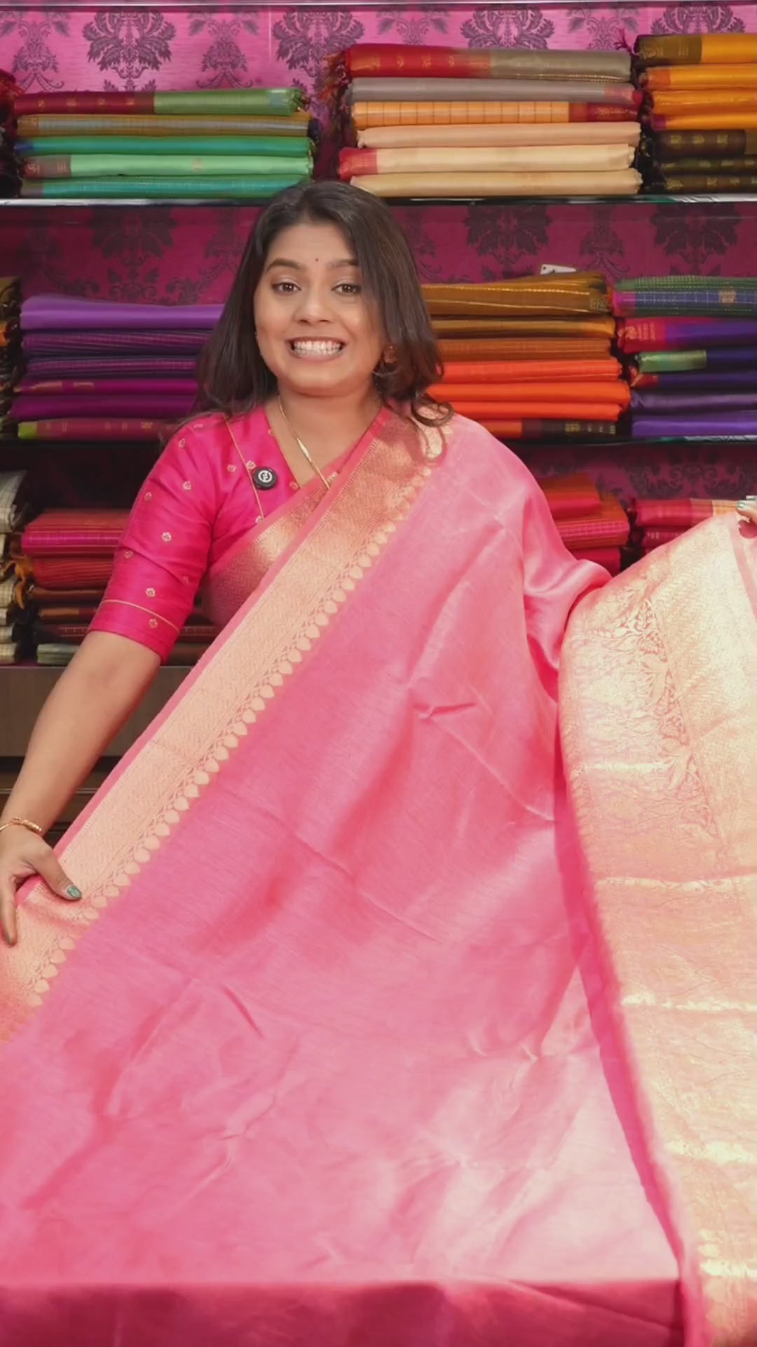 Tulip Pink Banarasi Linen Saree
