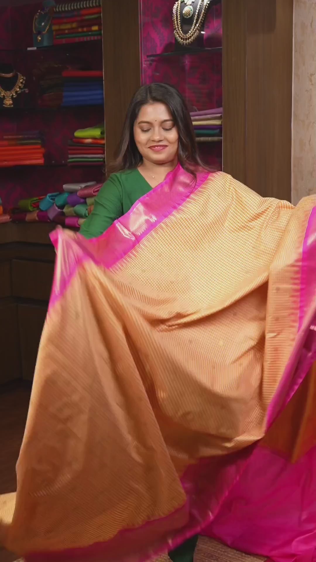 Orange Kattam With Pink Semi Gadwal Silk Saree