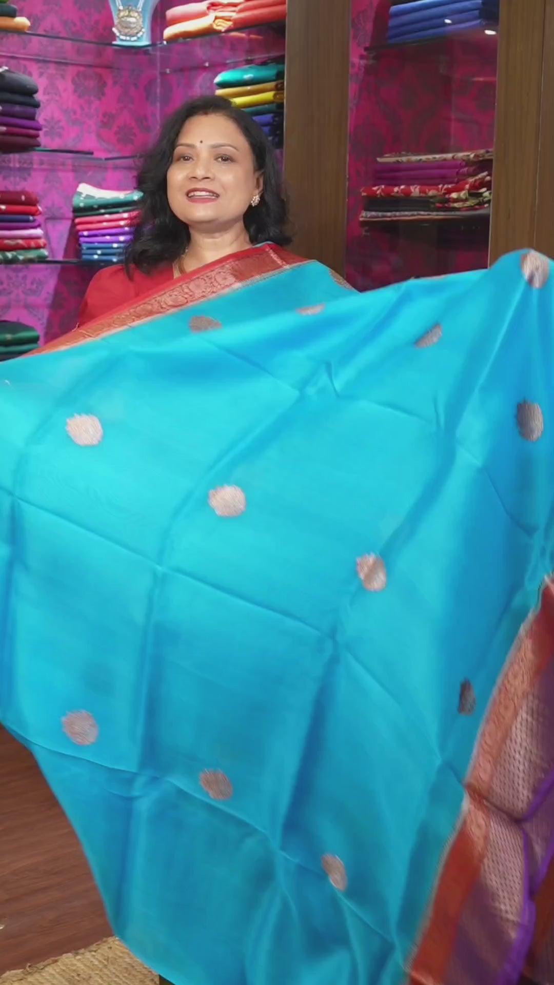 Sea Blue With Purple Banarasi Organza saree
