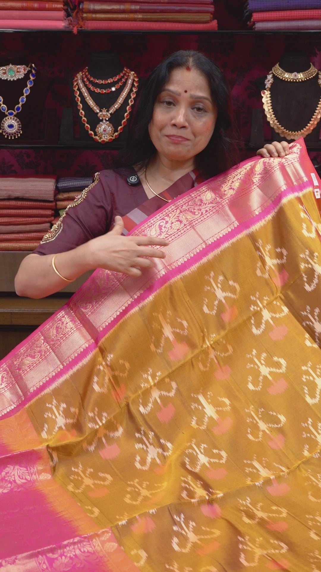 Mustard Yellow With Pink Pure Soft Silk Saree