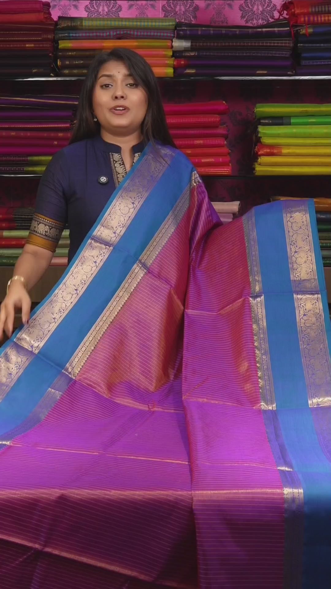 Magenta Pink With Peacock Blue  Payadi Chettinad Silk Cotton Saree